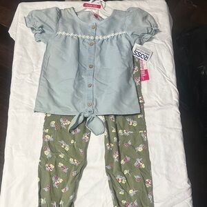 Floral Kids Pajamas Set - Blue and Green